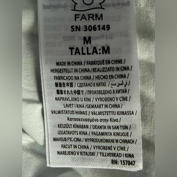 FARM Rio Blue/White Tropical Puff Sleeve Belted Mini Dress Button Front SZ M - Picture 9 of 11